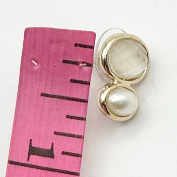 Preppy Pierced Stud Earrings Faceted Double Faux Pearl Faux Opal Casual - Picture 10 of 11